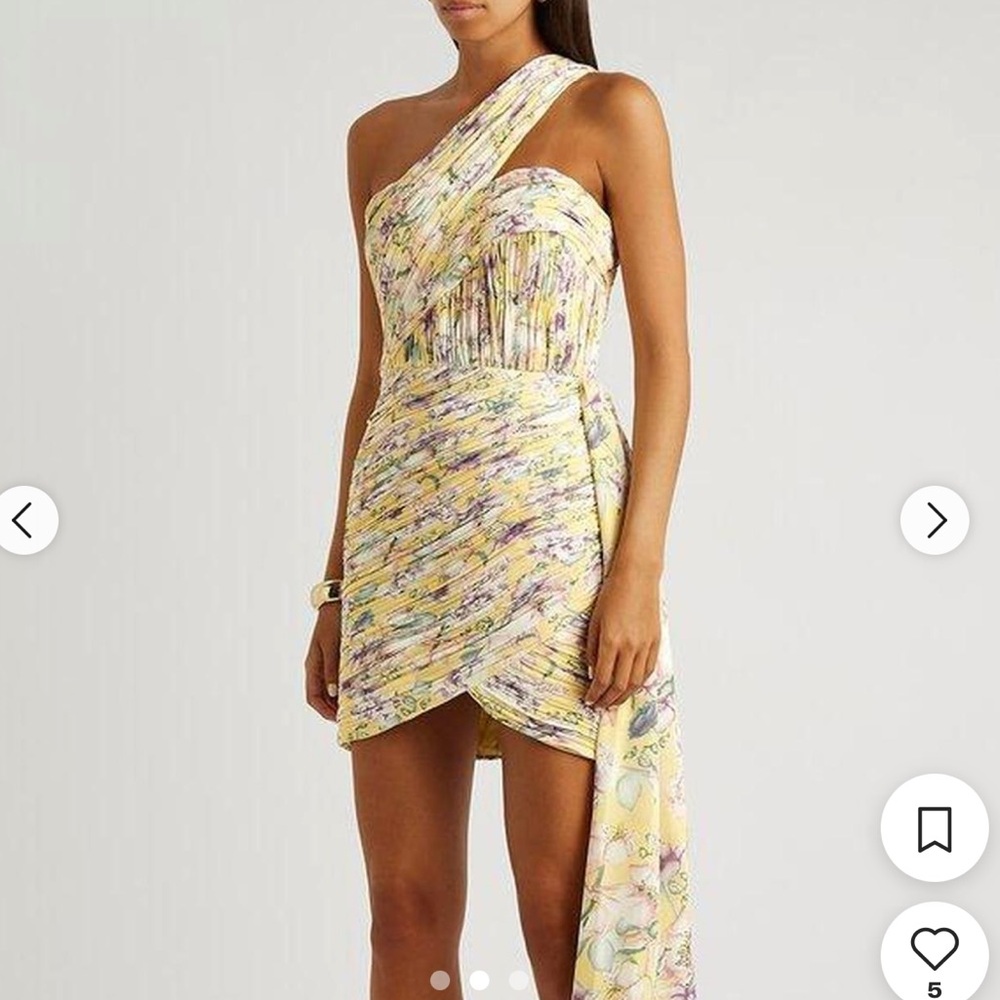 Lavish Alice one shoulder pleated mini dress in yellow floral
